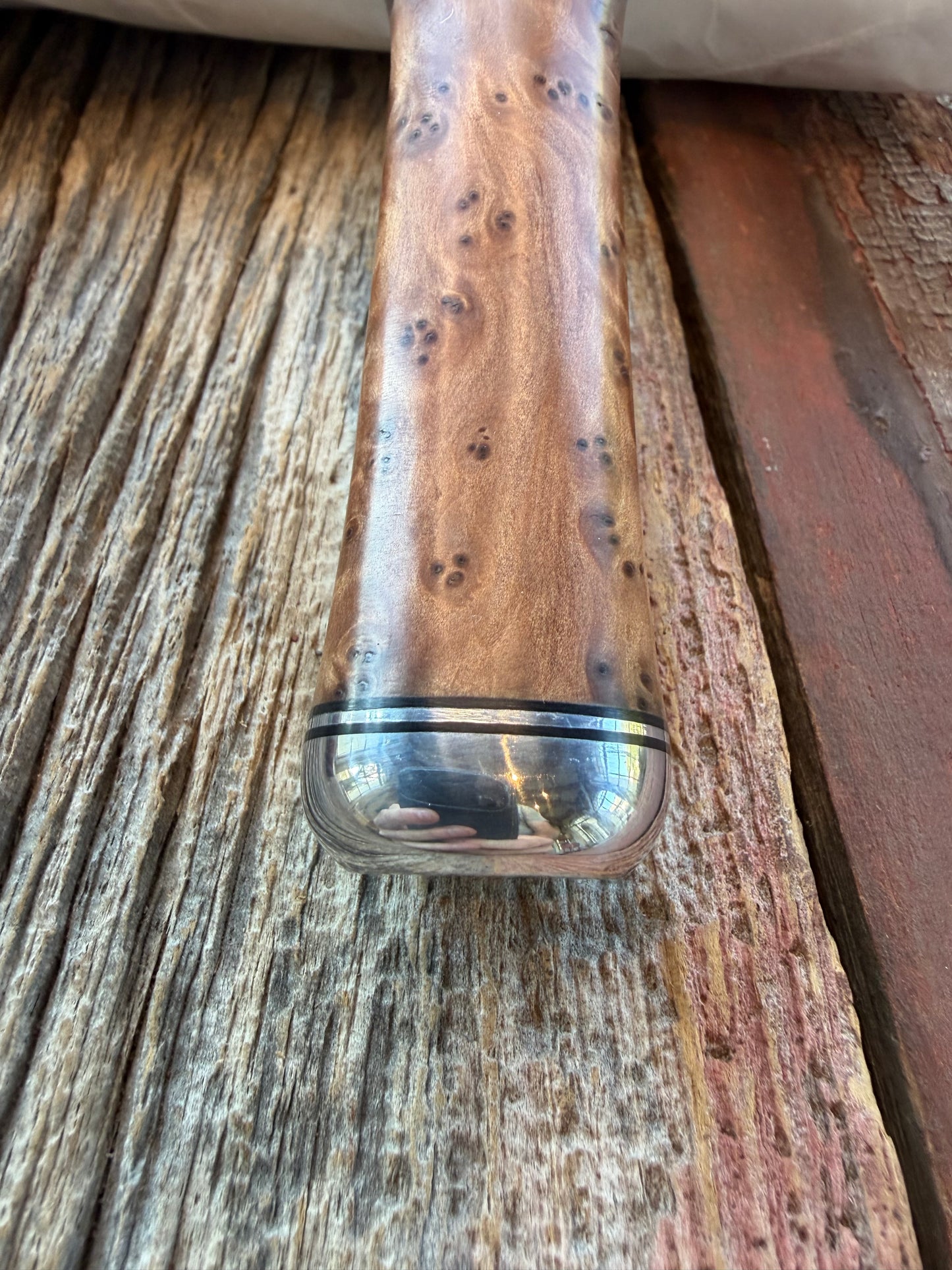 New in Paper Randall Model “Gambler” 4 Inch in Thuya Wood, Nickel hilt, Stainless, black and aluminum spacers.