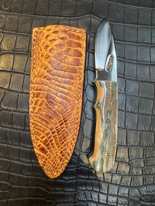 Randall Model Tri Athlete Sheath with Scales Added in Exotic Rum Crocodile by Treeman. (Sheath only)