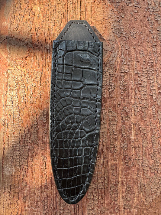 Randall Model “Gambler” 5 Inch Sheath in Exotic Black Crocodile by Treeman.