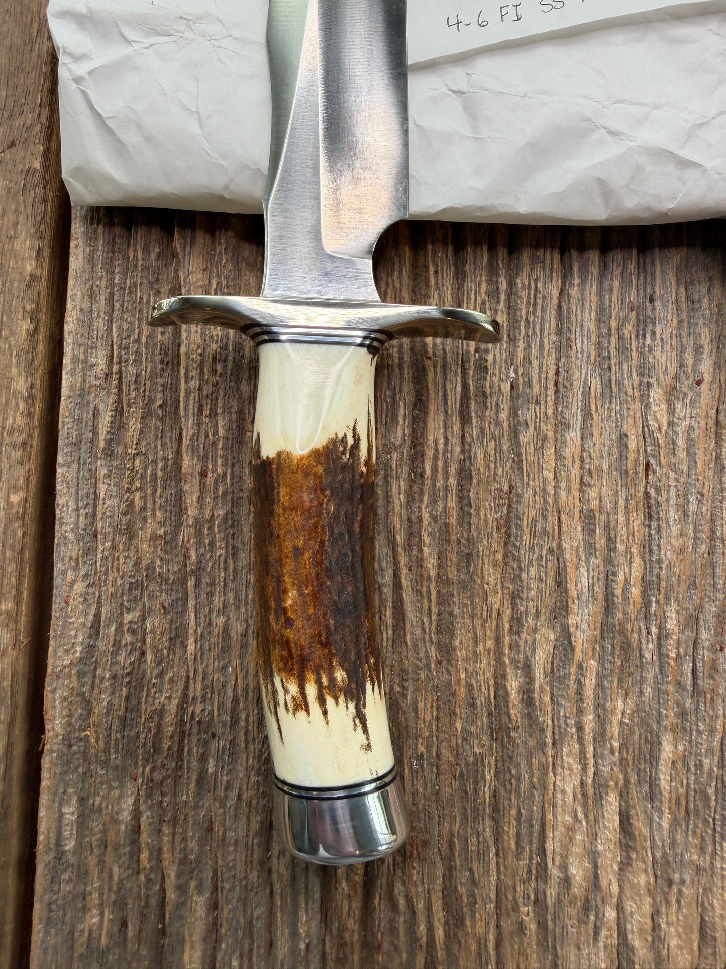 New in paper Randall Model 4-6F in a Stag Handle, Stainless Blade, NSH , BL and Al Spacers