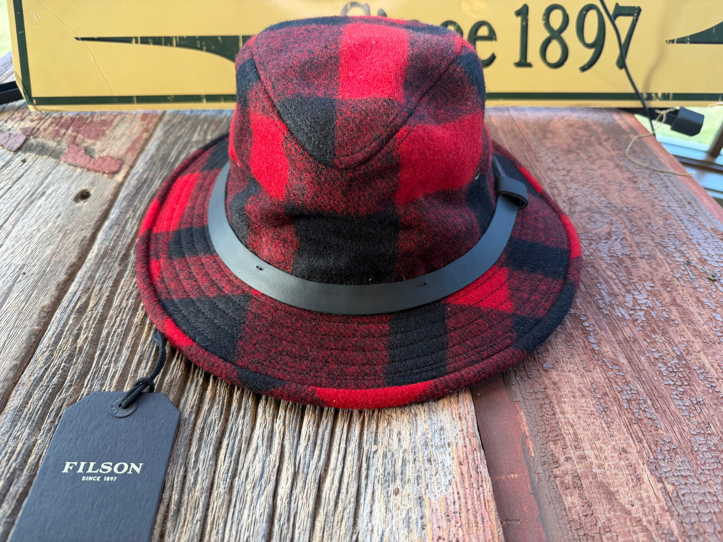 Filson Wool Packer Hat Large Red/Black Buffalo Mens NEW Fedora Made USA