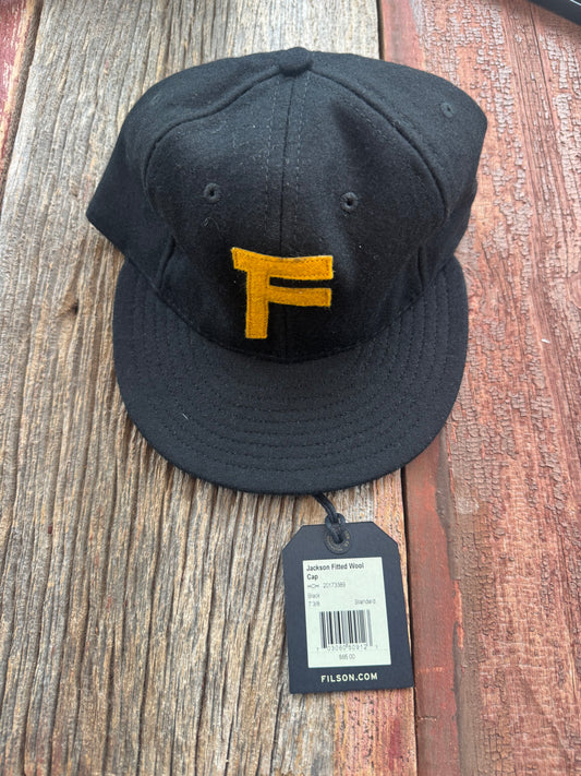 NWT Filson Jackson Fitted Cap Black with Yellow F Size 7 3/8 USA 20173389