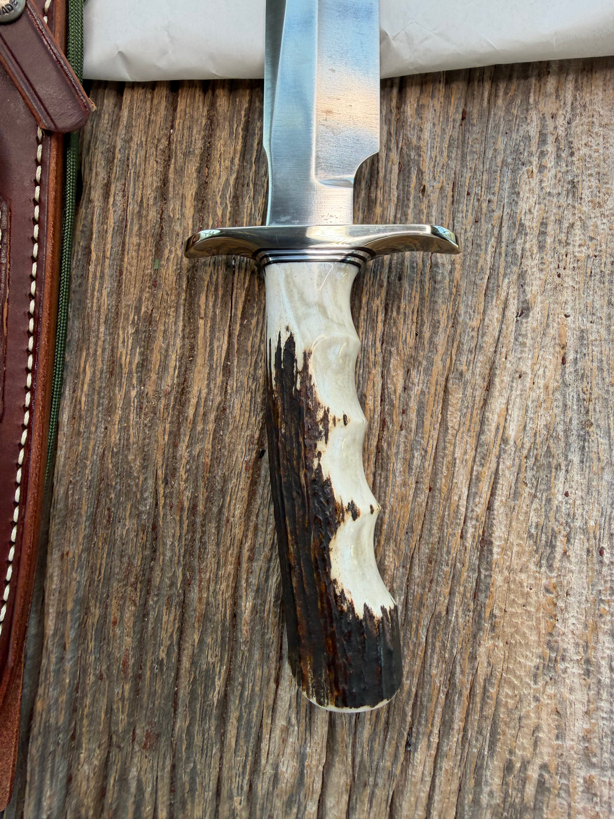 New in Paper Randall Made Knife Model 1-8 Stag with finger grooves handle, Stainless, Nickel silver Hilt, black and aluminum spacers, loaded!!