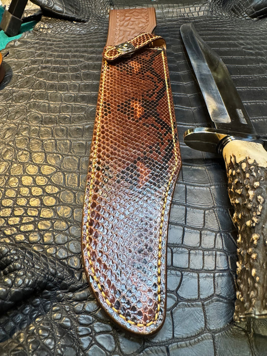 Randall Model Confederate Sheath in Exotic Brown and Black Python skin from Treeman. Sheath only.