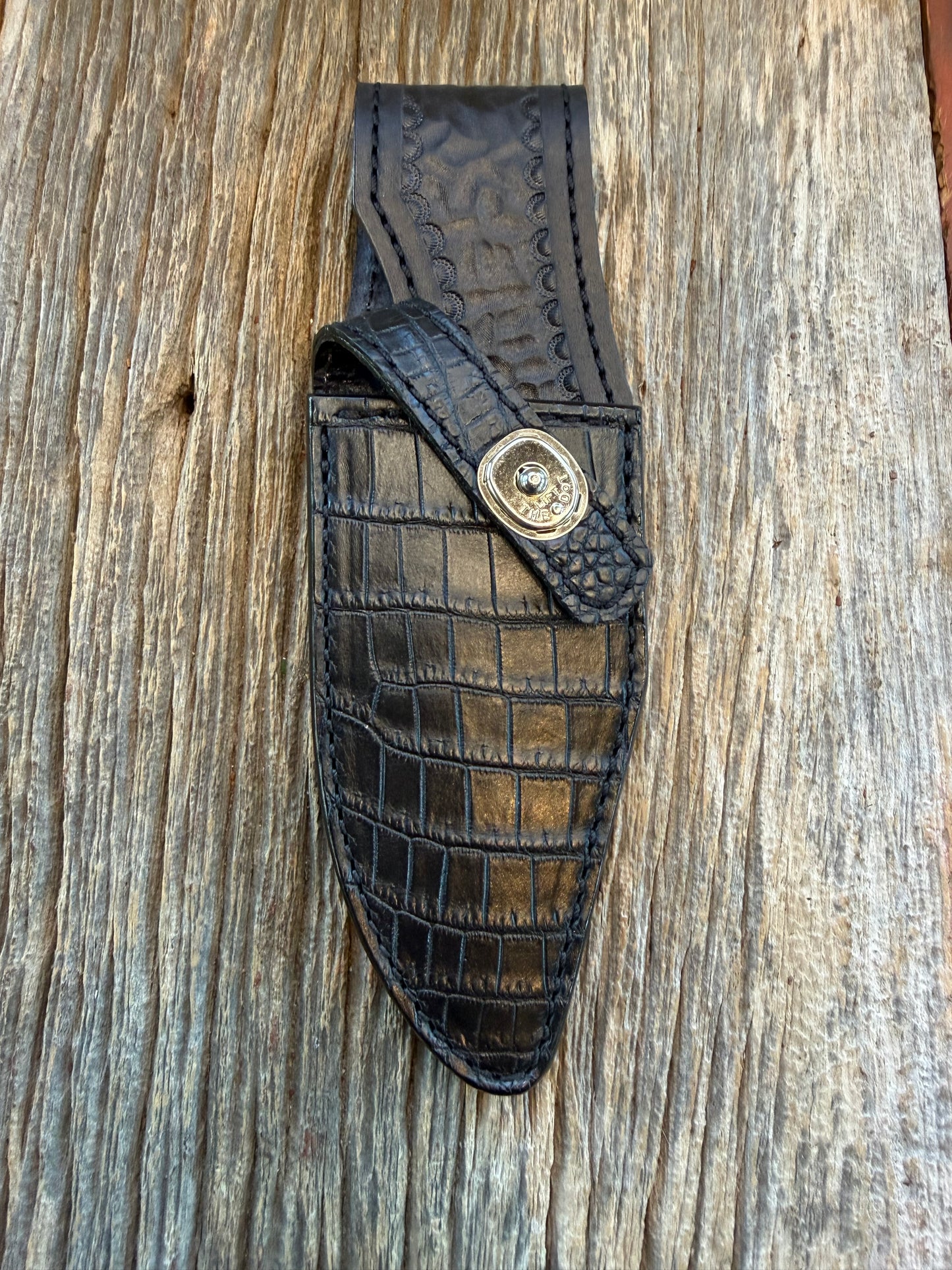 New Randall Model 19-5 Sheath in Exotic Black Crocodile from Treeman.