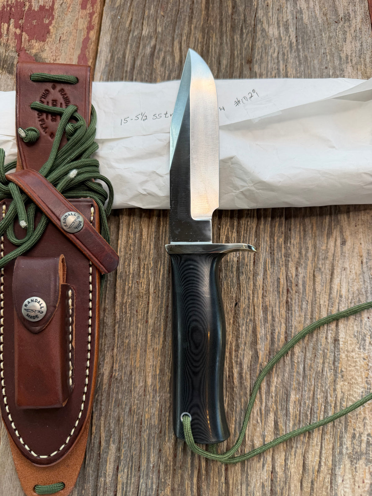 New in paper Randall Model 15-5 1/2 Airman Black Micarta Handle Stainless Nickel Silver Lanyard