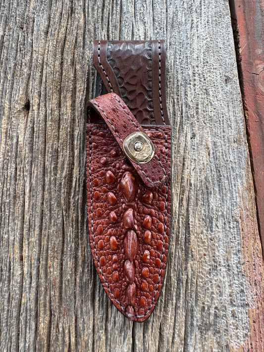Randall Model 11-5 Sheath in Exotic Light Brown Snapping Turtle by Treeman. Spiked Dragon tail portion of the turtle.