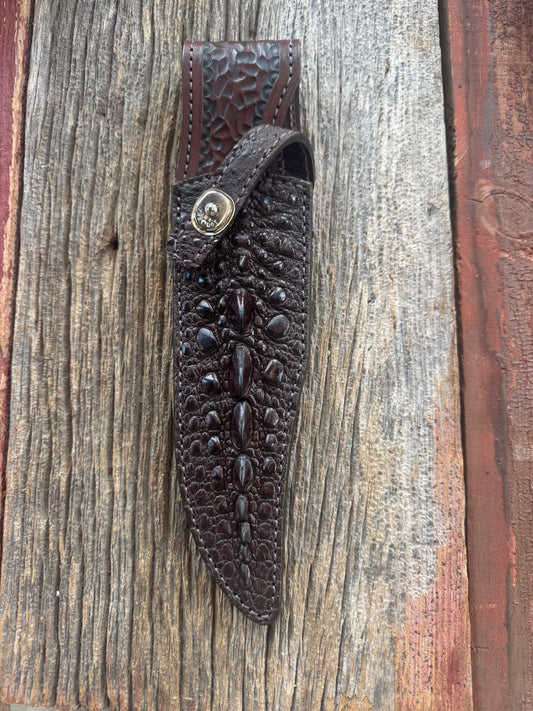 Randall Model 12-8 “Big Bear” Sheath in Exotic Dark Brown Snapping Turtle by Treeman. Spiked Dragon tail portion of the turtle.