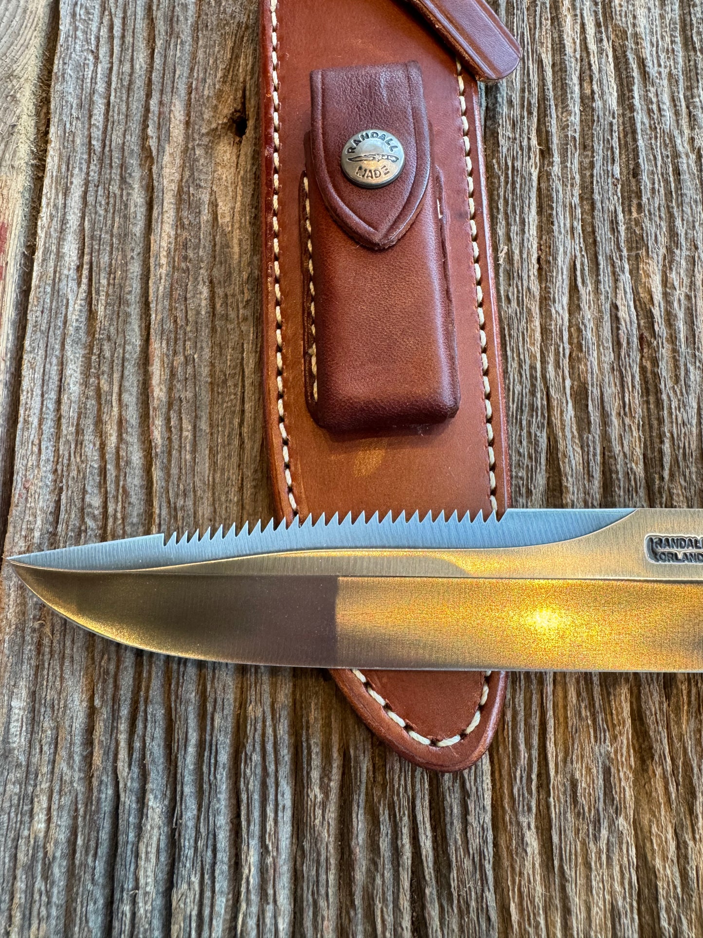 Randall Knife Model 1-7 Warther Resin Ivory. Nickel Silver Hilt, Stainless Steel Blade, black spacers.