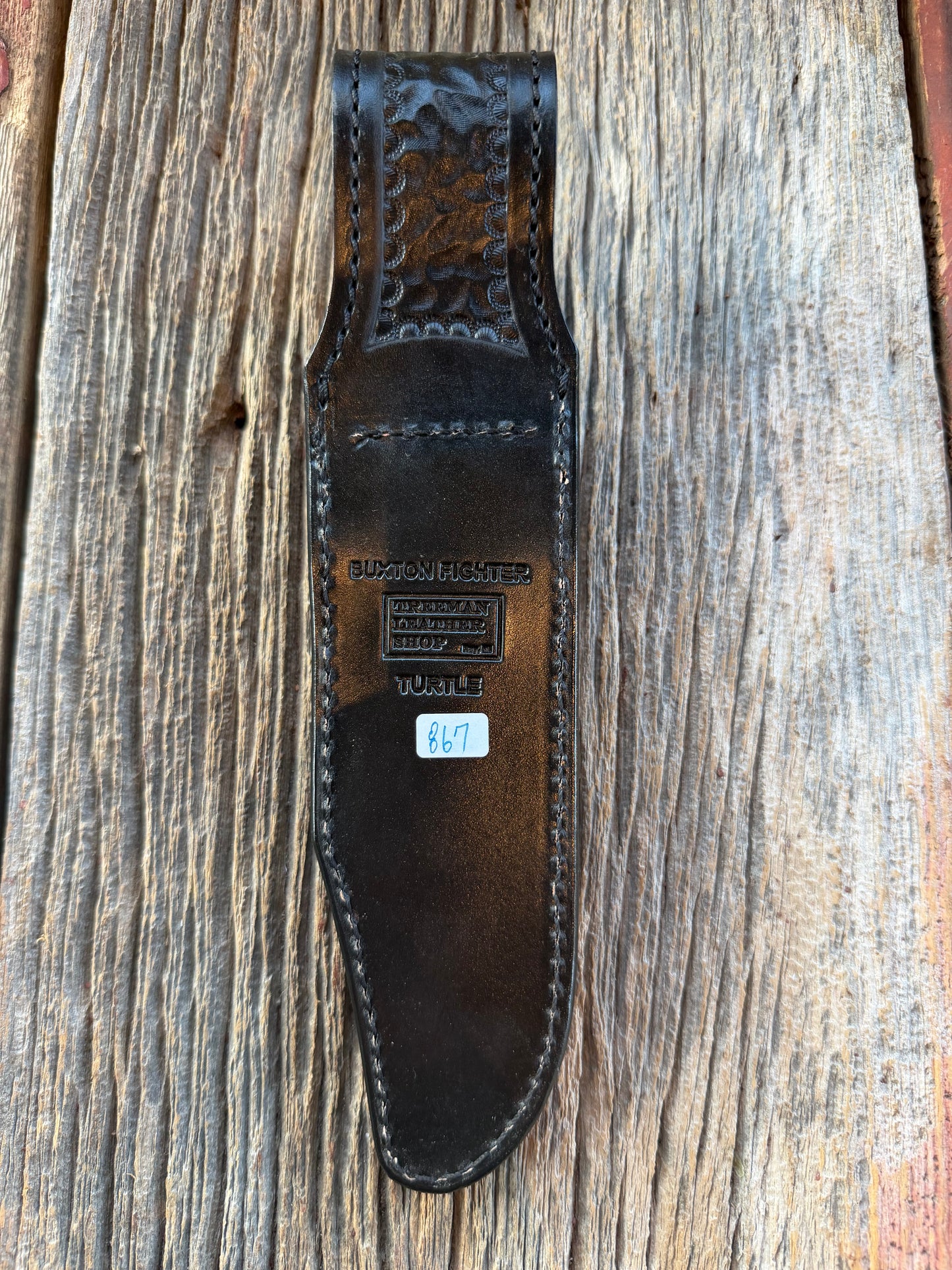 Randall Model Dealer Special Buxton Fighter in Exotic Black Snapping Turtle Horned/Dragon Tail Sheath from Treeman. New version with a Black Canteen Snap.