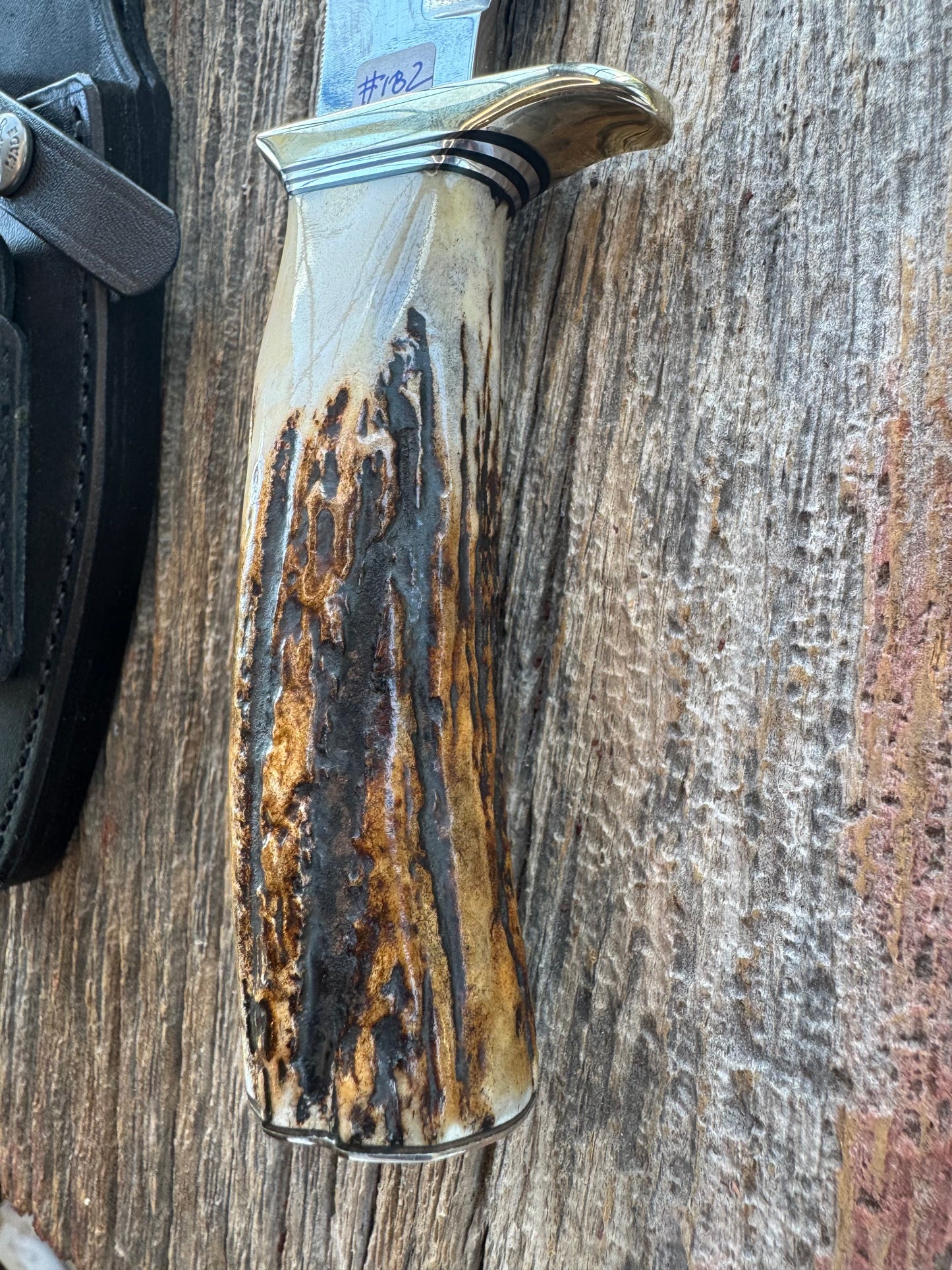 Randall Model 19-5 with a ruff and rustic piece of Stag. Nickel silver Single Hilt and Butt plate.