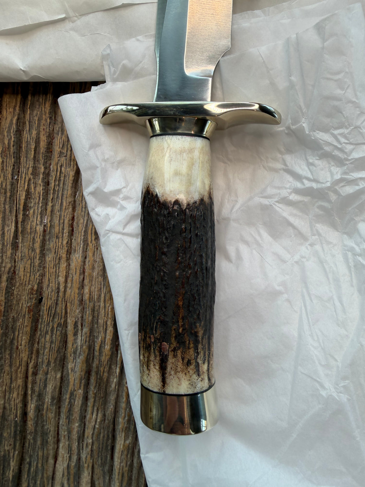 New in Paper Randall Made Knife Model 1-6 Customer supplied Stag Stainless, Nickel silver Hilt and collar and butt cap, loaded!!