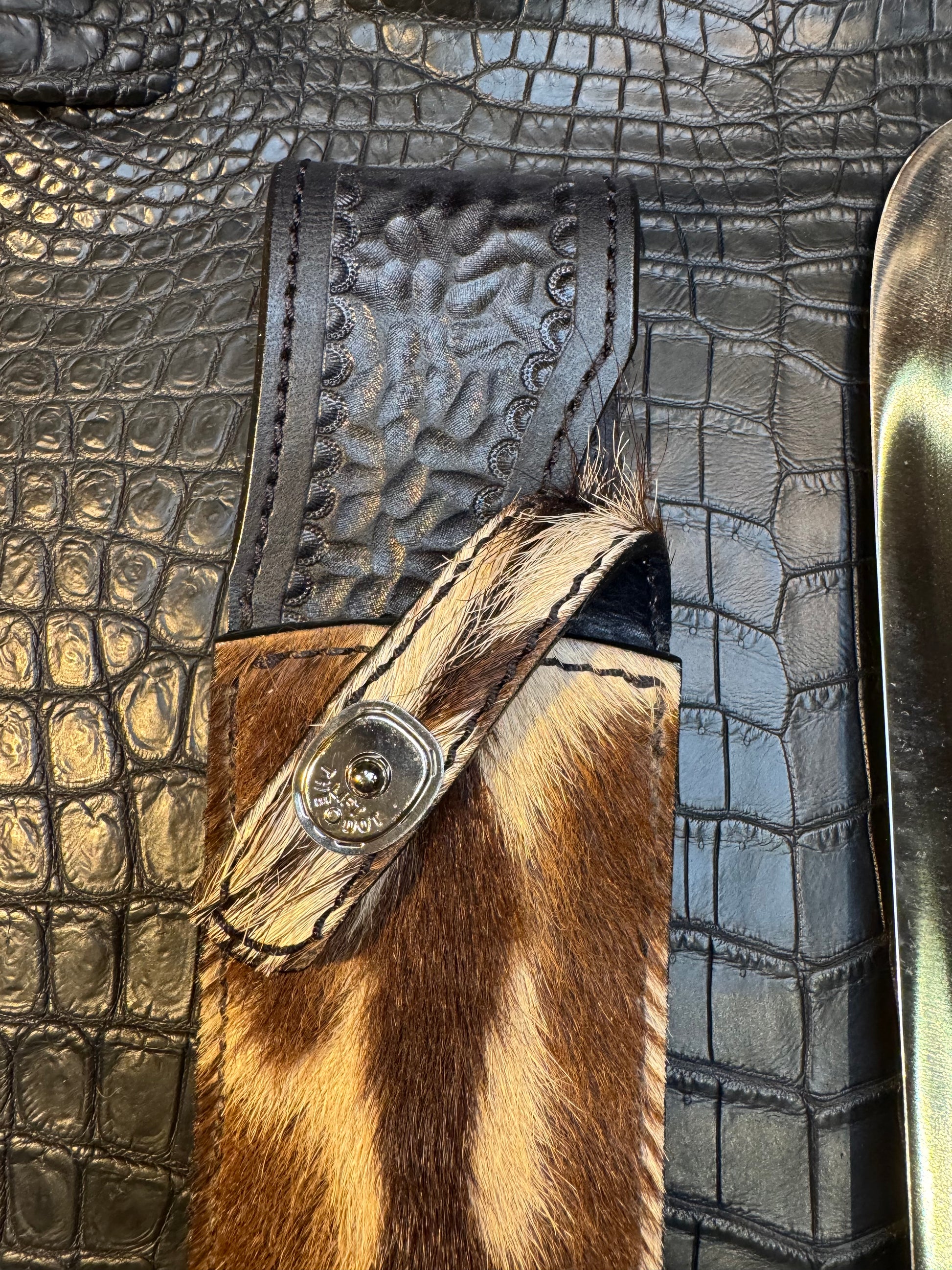 Randall Model Confederate Sheath in Exotic Zebra Hide ( top of the head) from Treeman. Sheath only.