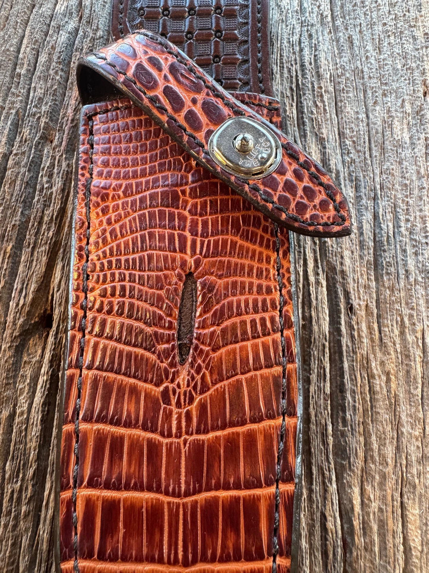 New Randall Model 12-8 Big Bear Sheath in Exotic Natural Croc Anus ( very rare) Custom Made at Sullivan’s by Gutcher.