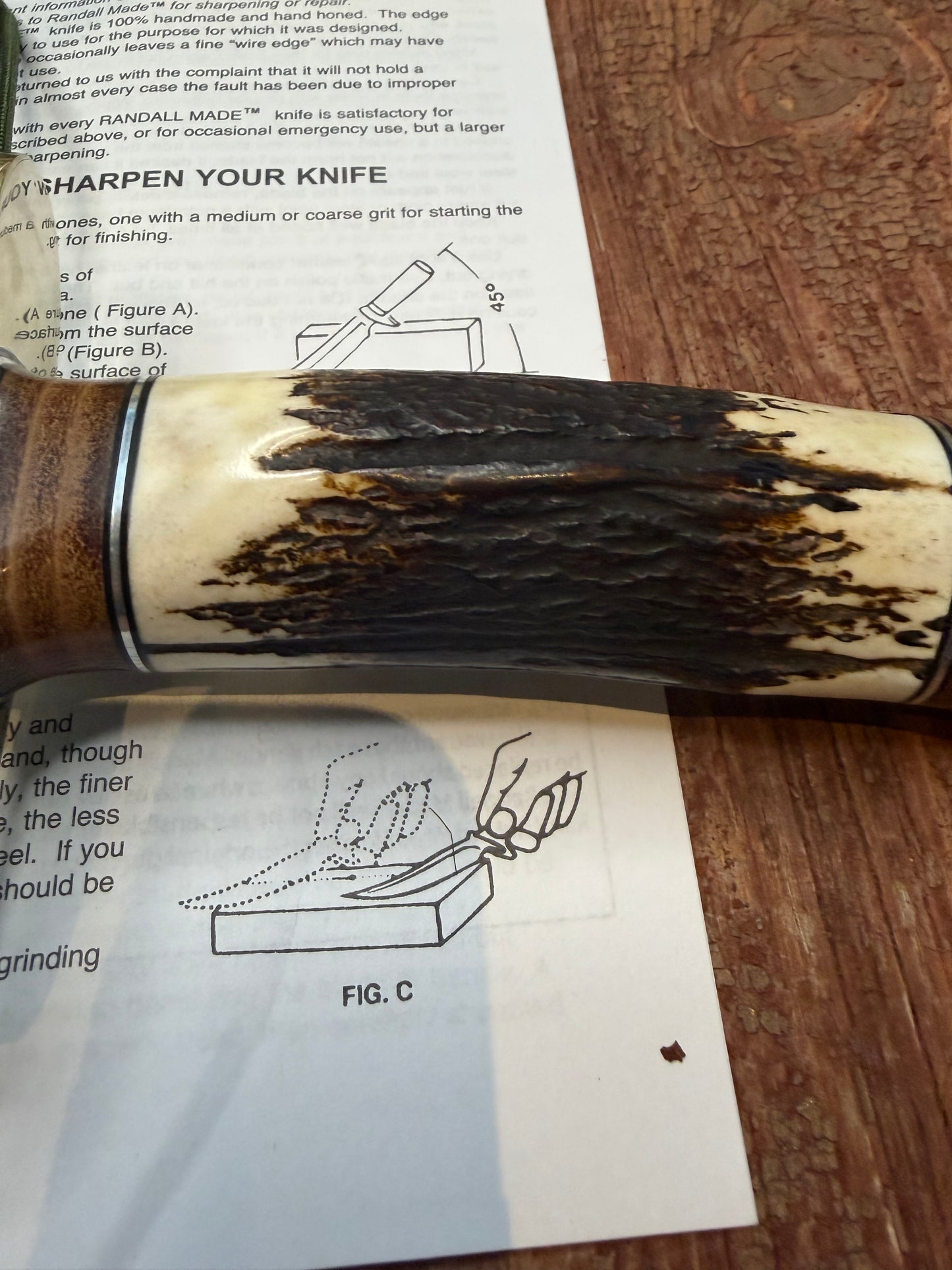 New Randall Knife Model 12-9/14 grind, Stainless Steel, stag and leather