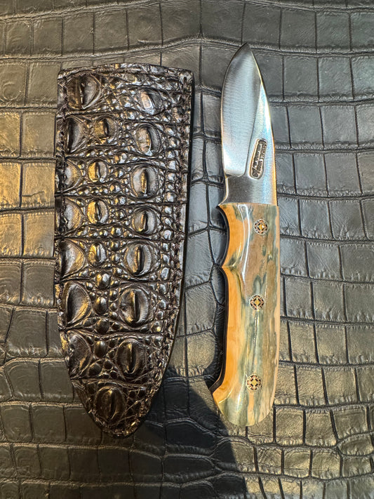 Randall Model Tri Athlete Sheath with Scales Added in Exotic Black Hornback Crocodile by Treeman. (Sheath only)