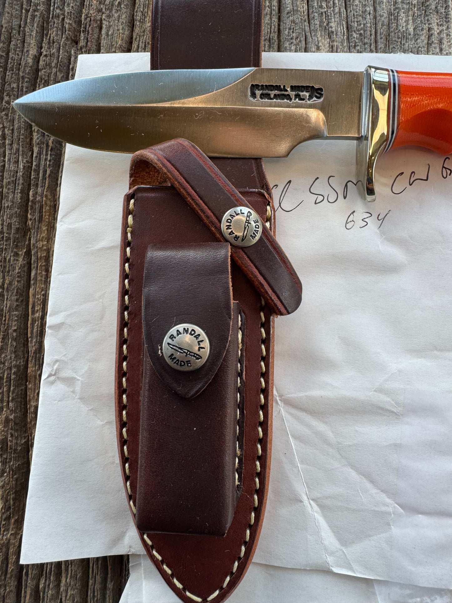 New in Paper Randall Knife Model Combat Companion Orange G10 Handle Stainless Steel, NSH Nickel Silver Single Hilt, Finger grooves