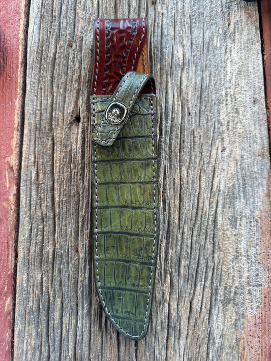 Randall Model 1-8 Sheath in Exotic Army Green Crocodile from Treeman.