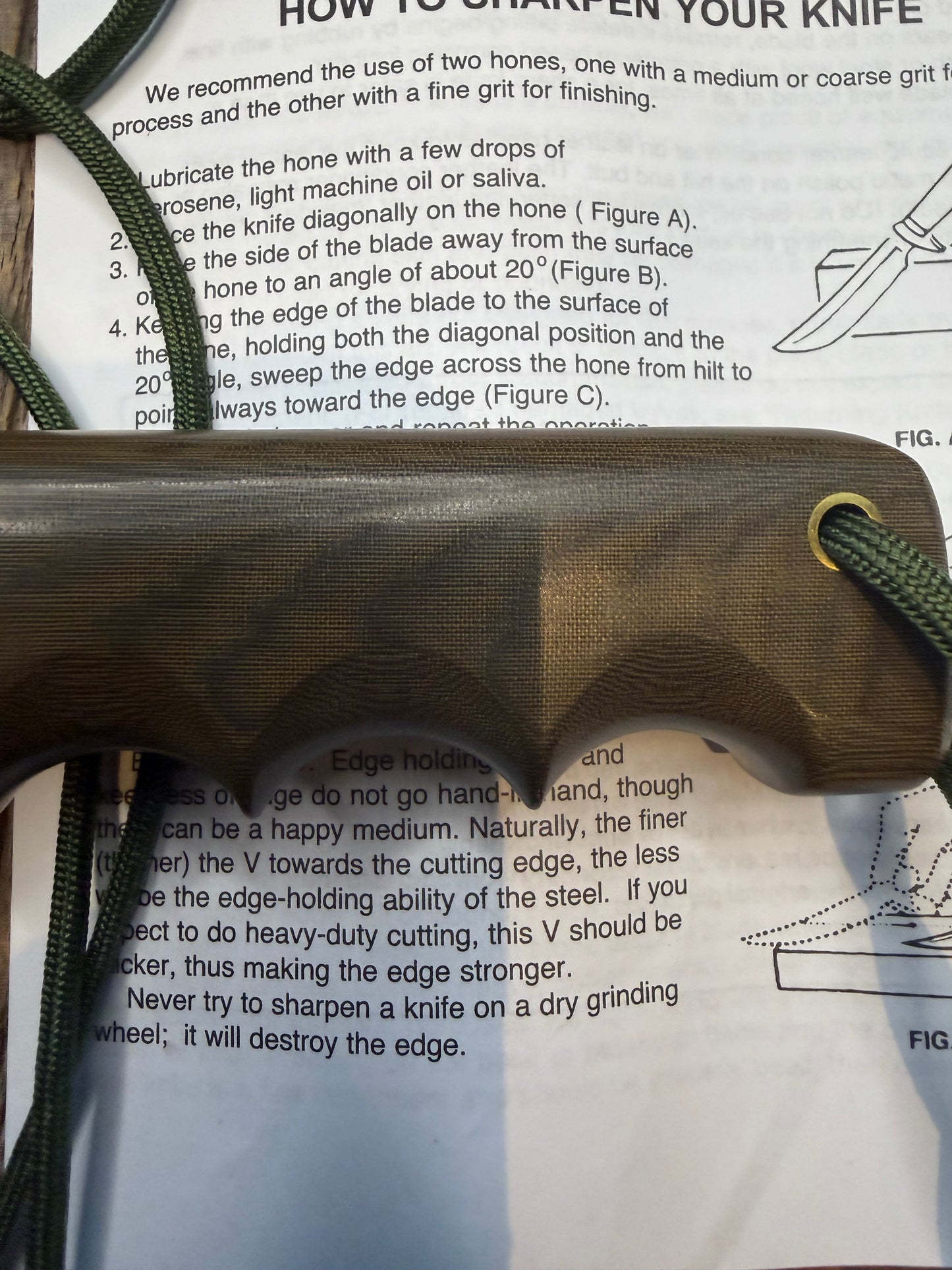 New Randall Knife Model 15 Airman Stainless Steel, Green Micarta, finger grooves.