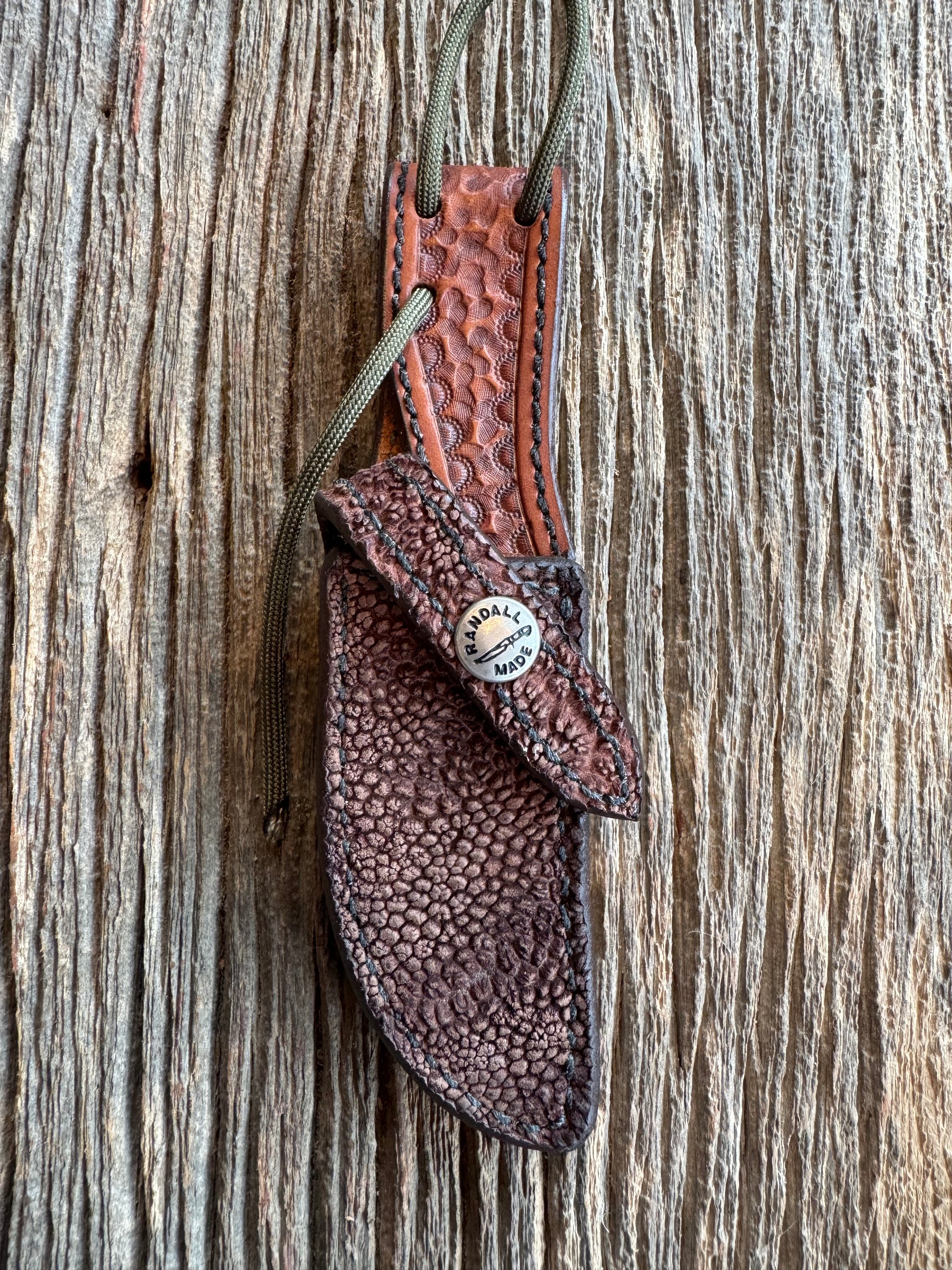 Rare Randall Model 21 sheath in Exotic Elephant Trunk from Sullivans by Gutcher. New and unused.