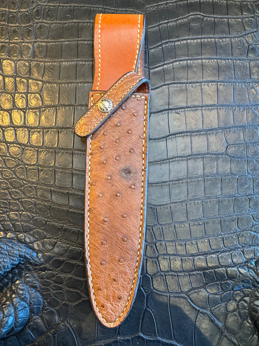 Randall Model 2-7 Exotic Tan Ostrich skin Sheath from Sullivans by Gutcher.