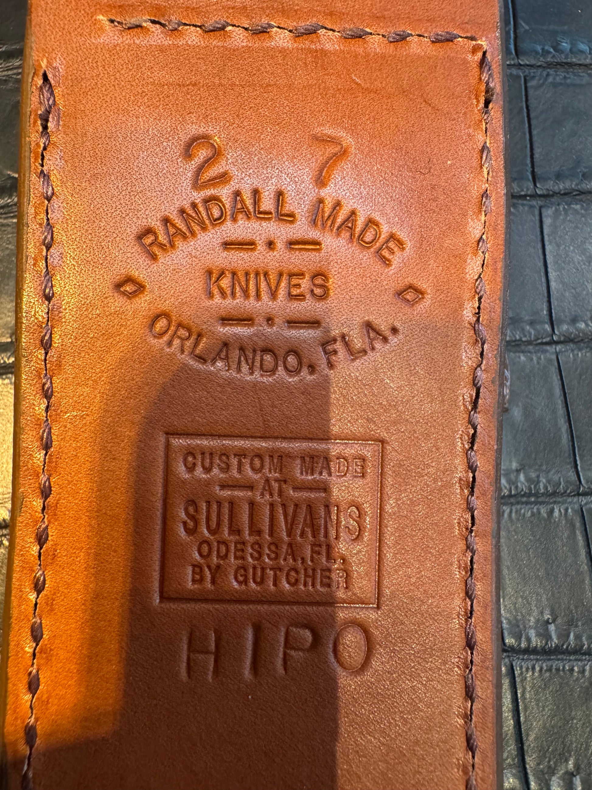 New Randall Model 2-7 Sheath in Exotic Chocolate Hippo Custom Made at Sullivan’s by Gutcher.