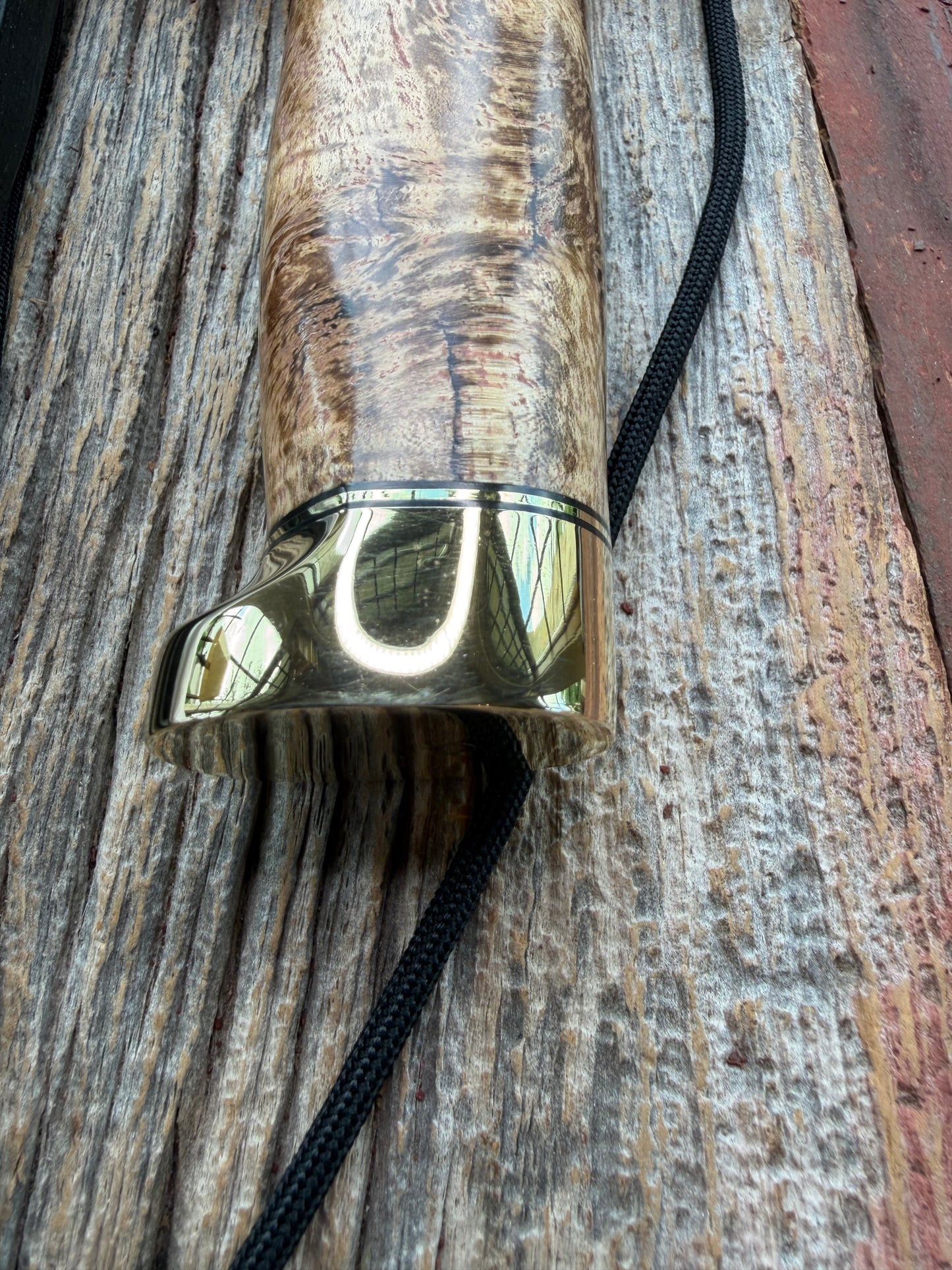 New in Paper Randall Knife 12-9 Spalted Maple wood handle, Double Brass Hilt + Crows Beak Butt Cap, Stainless Steel.