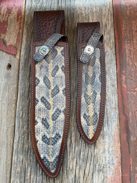 Randall Model 12-11 and 12-8 Large and Small Sasquatch  pair in Exotic Canebreak RattleSnake. An absolute gem 1/1 pair from Treeman Sheaths. Tremendous colors on this one.