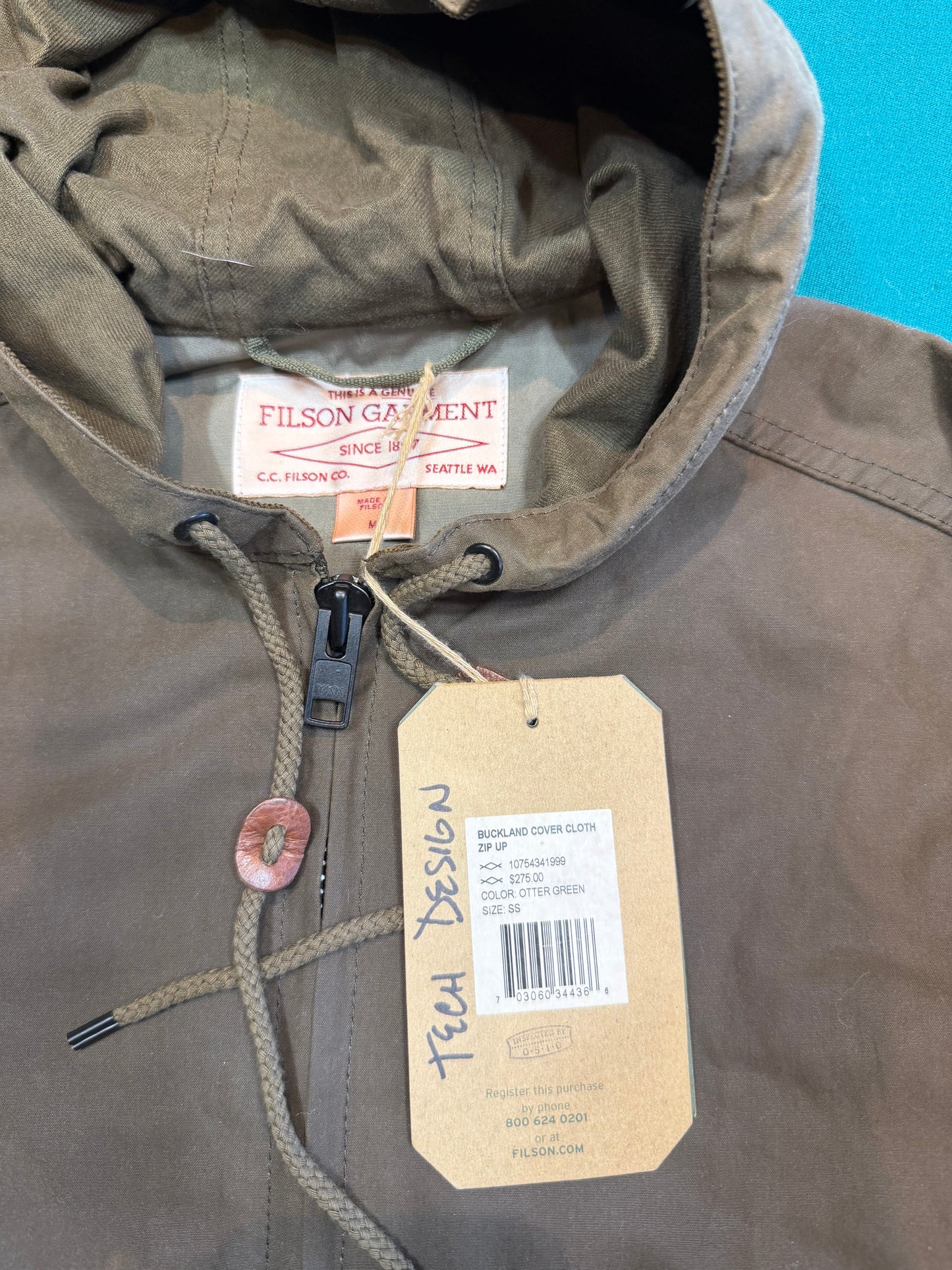 Filson Buckland Cover Cloth Zip Up NWT Otter Green Rare.. Made in USA #10754351 “Rare”