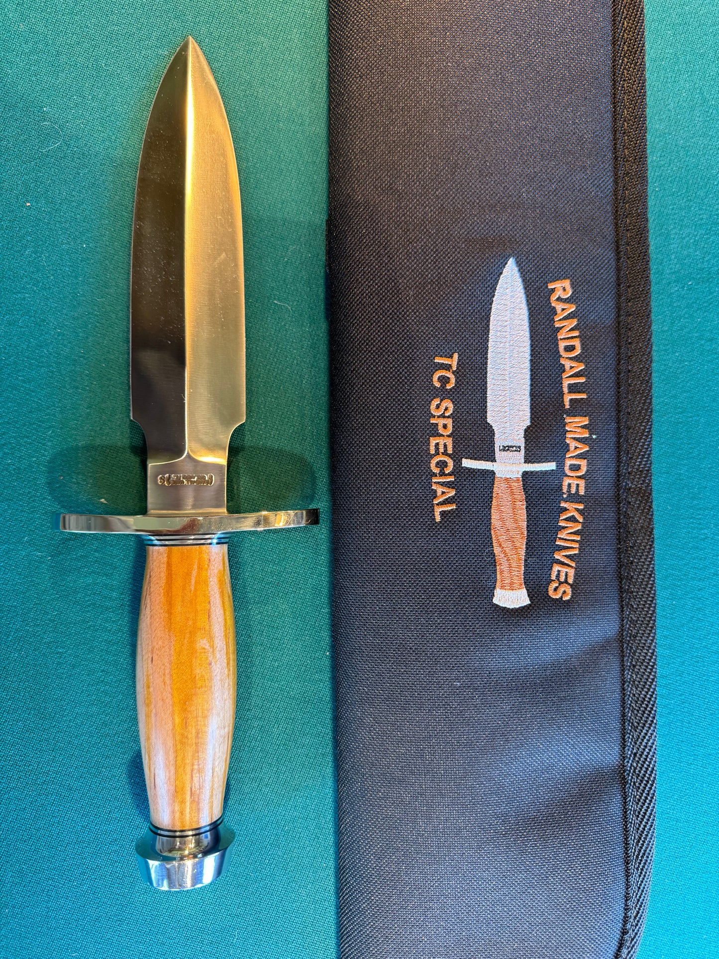 New in Paper Randall Knife Clinton Special TC Nickel Hilt Stainless Steel Cedar Wood Handle.