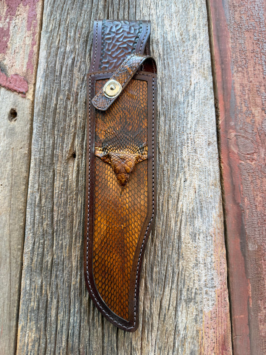 New Randall Model 12-11 Smitty Sheath in Exotic Cobra with actual head by Treeman. Black and Browns … Only have one.