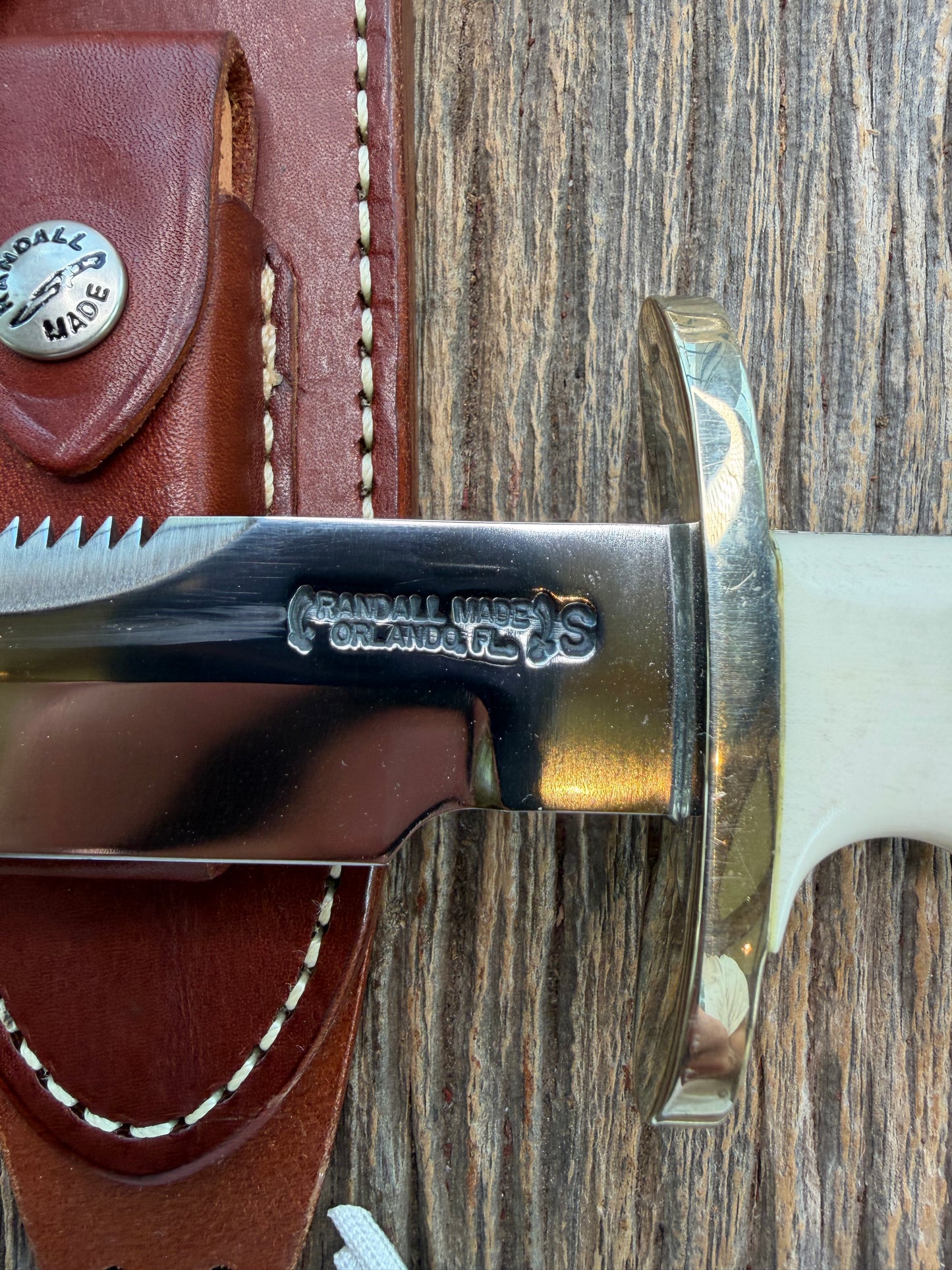 Randall Model 15-5 1/2 Airman White Ivorite Handle Stainless Nickel Silver Hilt Sawteeth Lanyard
