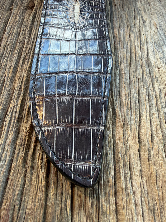 New Randall Model 12-9 Sheath in Exotic Black/Grey Shiny Anus Crocodile from Treeman with the newest Black Canteen snap.