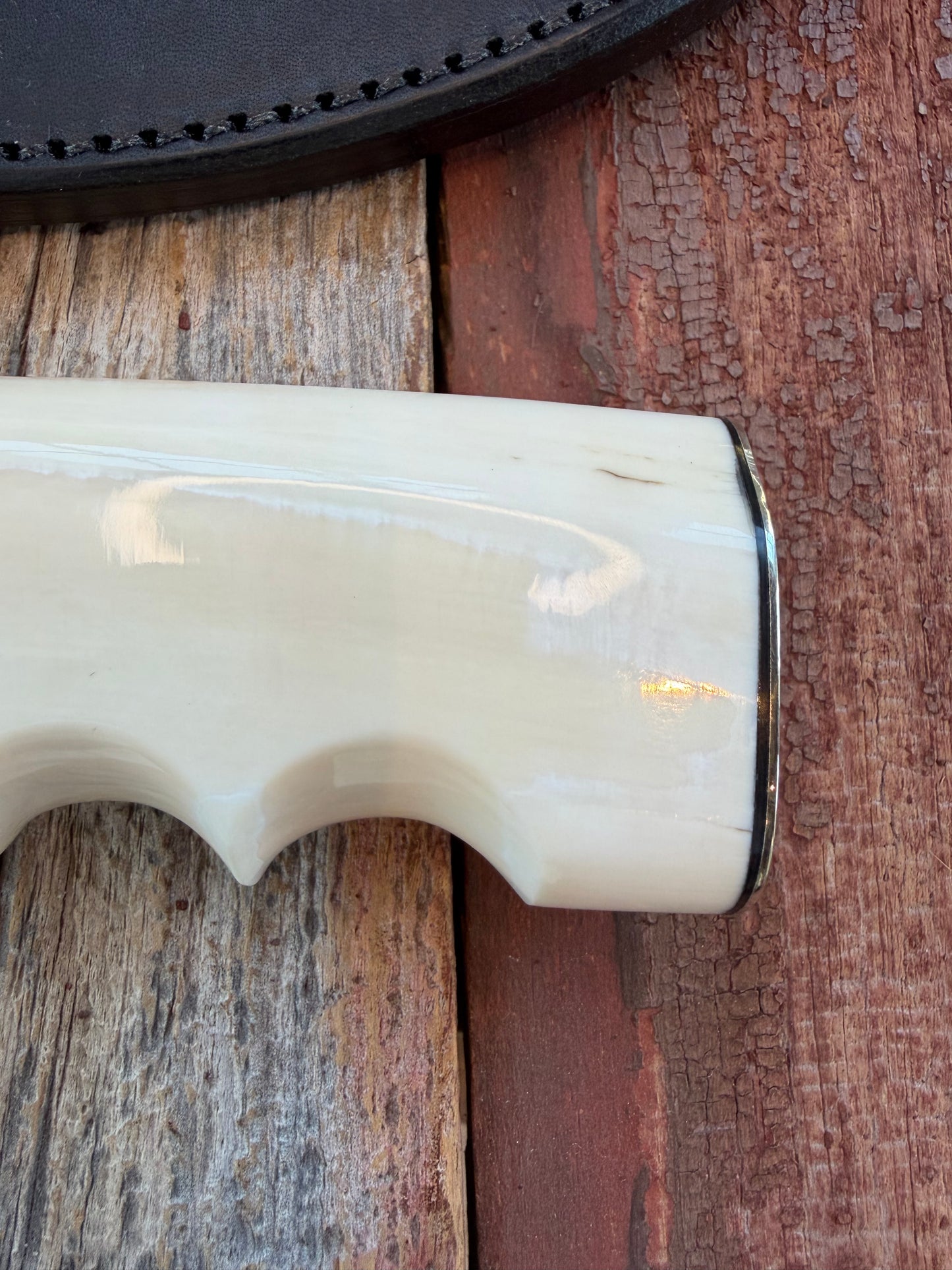 New in Paper Randall Model 12-11 Dealer Special Large Sasquatch Huge piece of Pearly White Fossil walrus Ivory, Finger Groves , # 1134 Nickel Silver Hilt and butt cap.