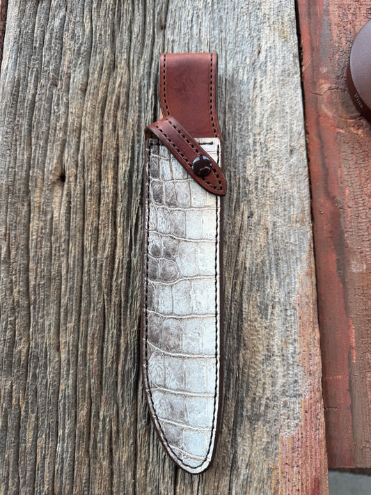 New Randall Model 1-8 or 2-8 Sheath in Exotic white and black Natural Croc with full leather belt loop. Custom Made at Sullivan’s by Gutcher.