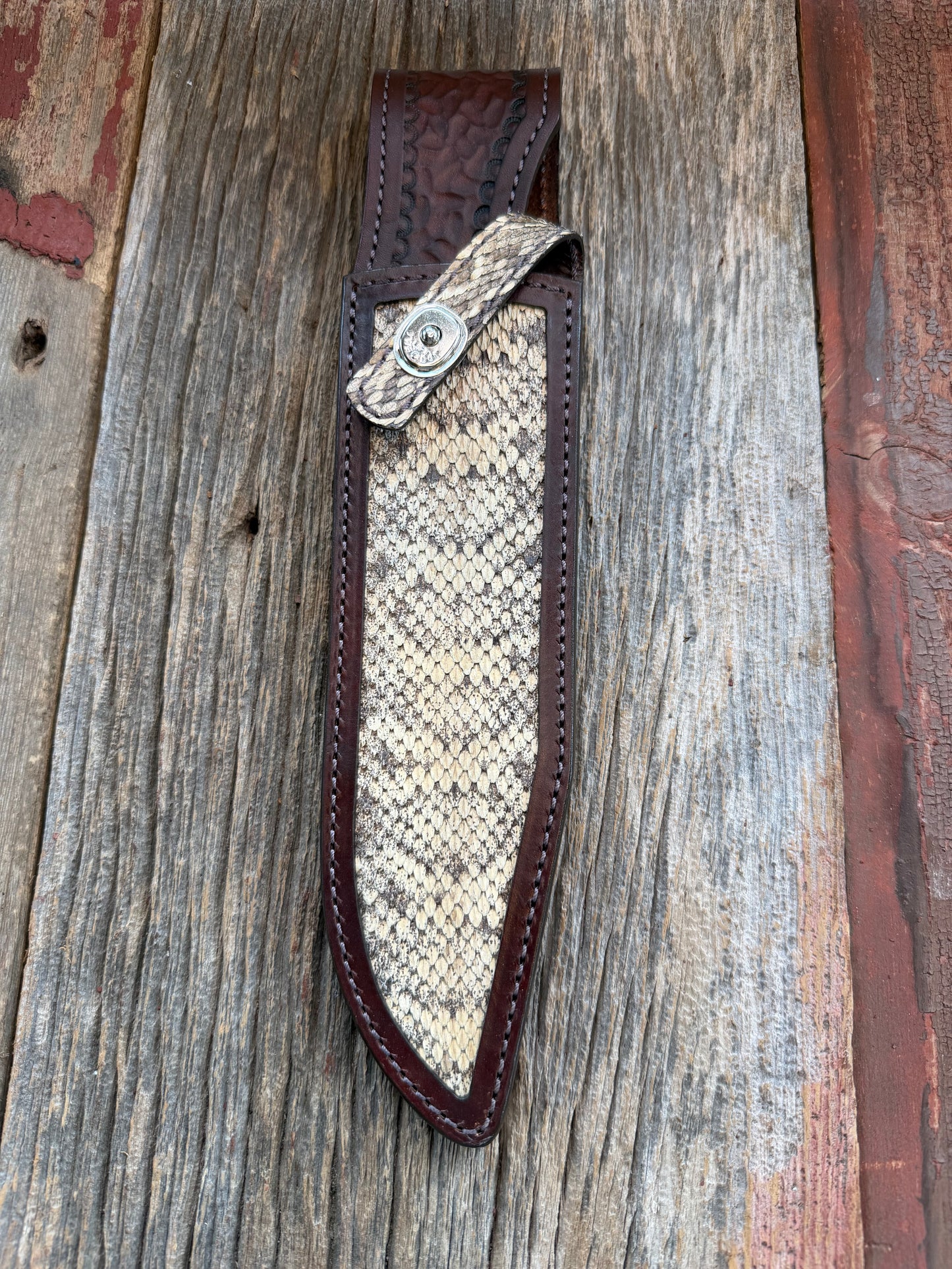 Randall Model 12-9 Sheath in Exotic Eastern Diamondback RattleSnake from Treeman Sheaths.