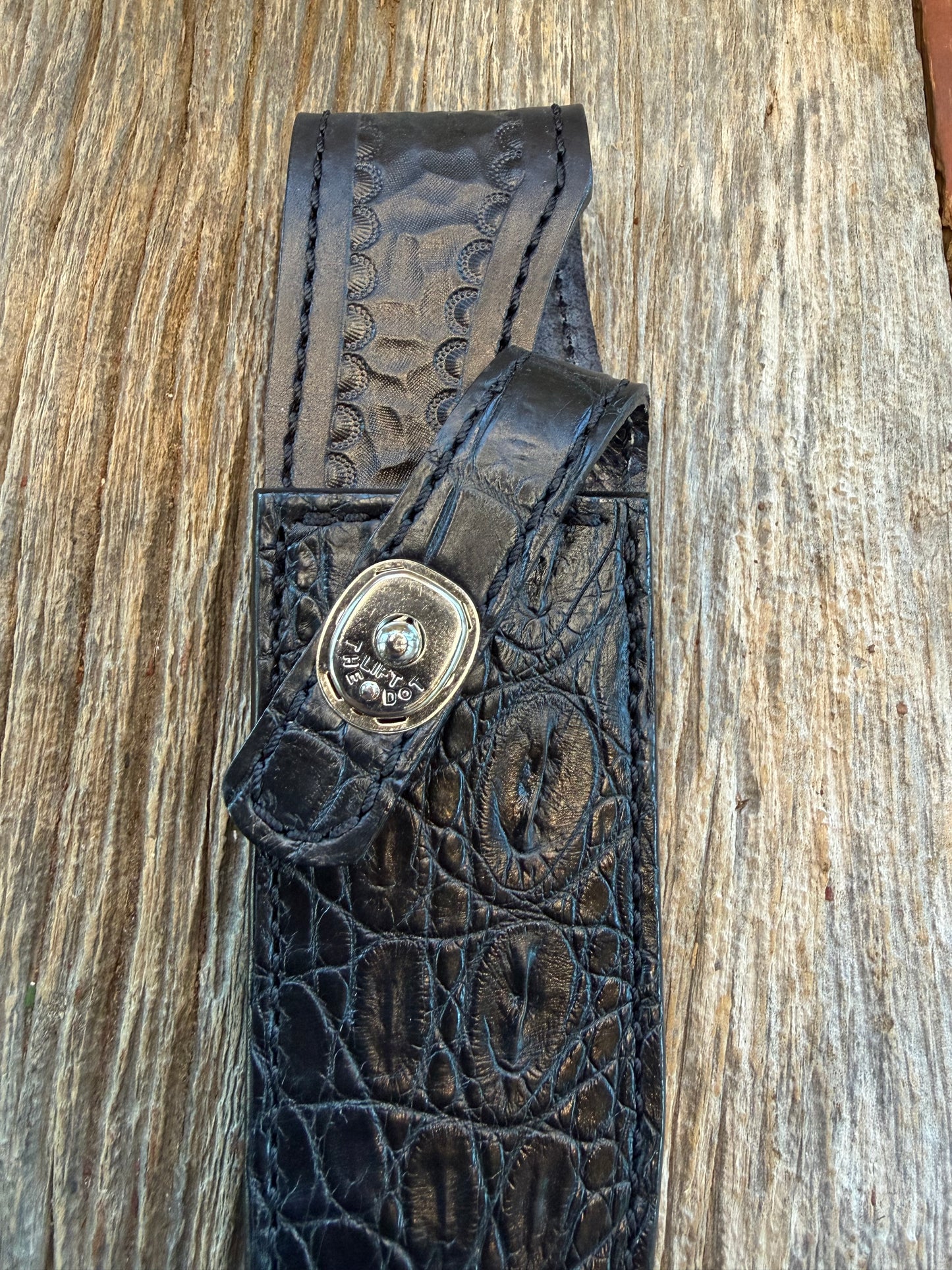New Randall Model 1-6 Sheath in Exotic Black Crocodile from Treeman. My first 1-6 sheaths made.