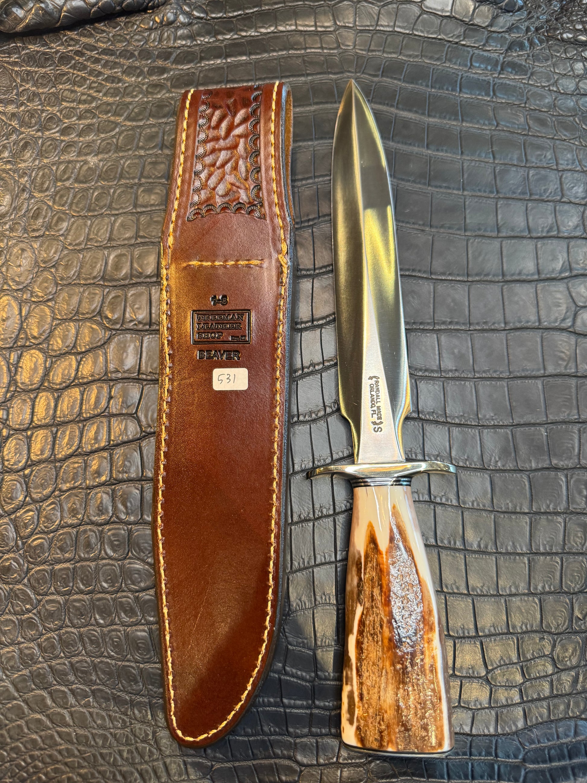 Randall Model 1-8 Sheath Straight Hilt in Exotic Beaver Tail by Treeman. (Sheath only)