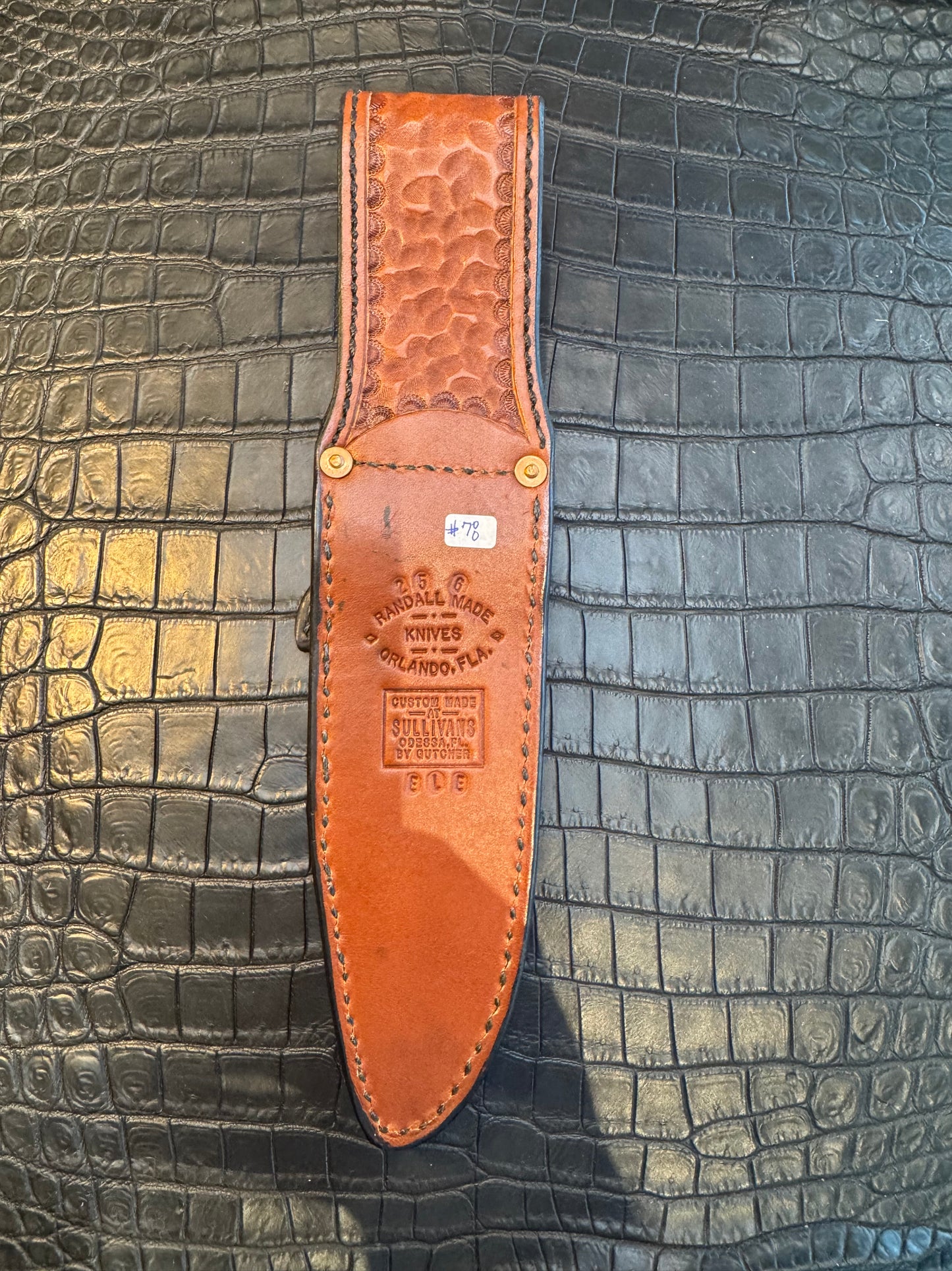Randall Model 25-6 Sheath in Exotic Thick Brown Elephant Custom Made at Sullivan’s by Gutcher.