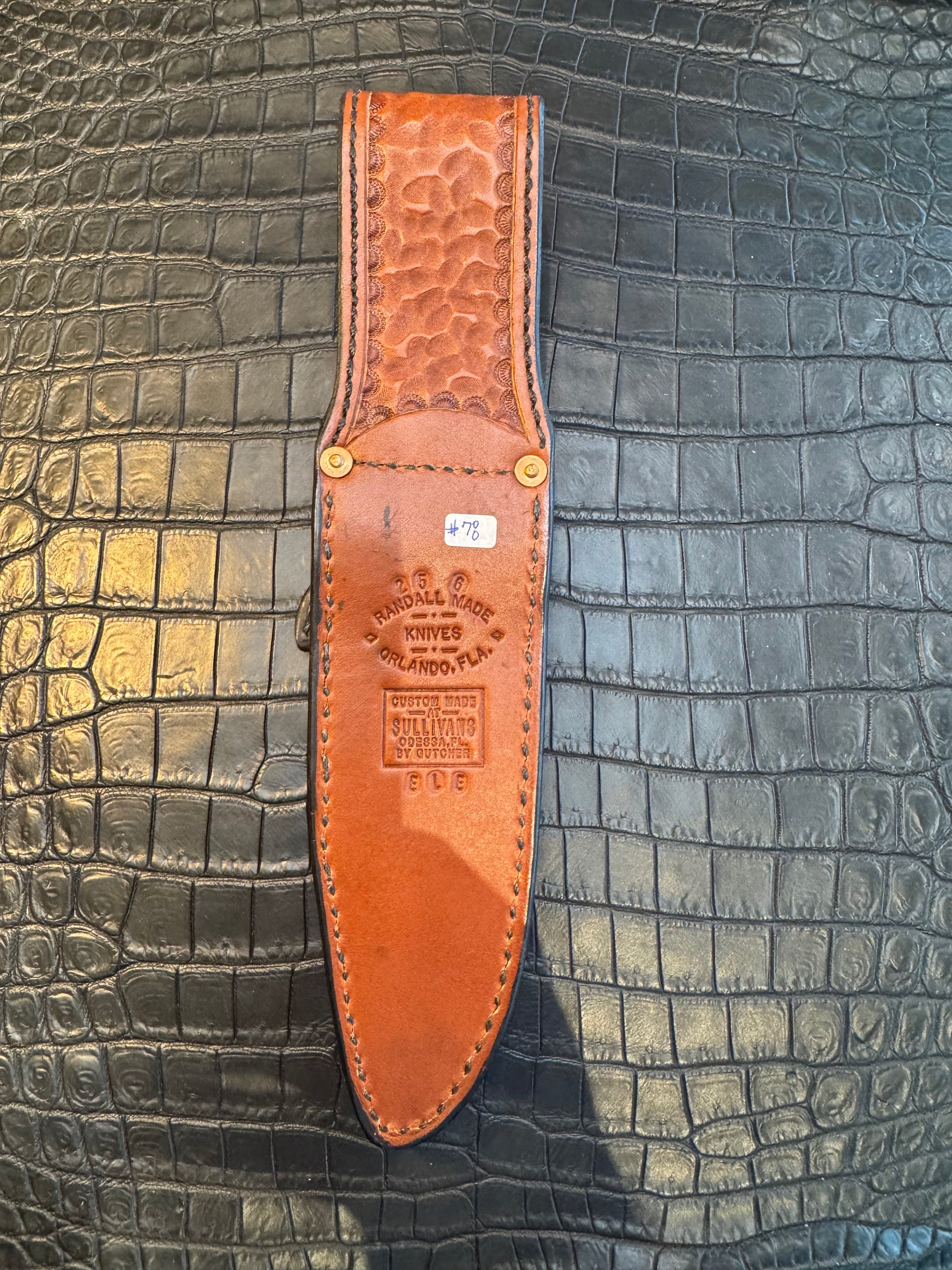 Randall Model 25-6 Sheath in Exotic Thick Brown Elephant Custom Made at Sullivan’s by Gutcher.