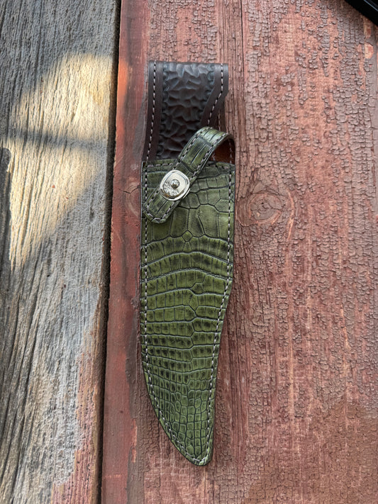 Randall Model 12-8 “Big Bear” Sheath in Exotic Army Green Crocodile by Treeman.