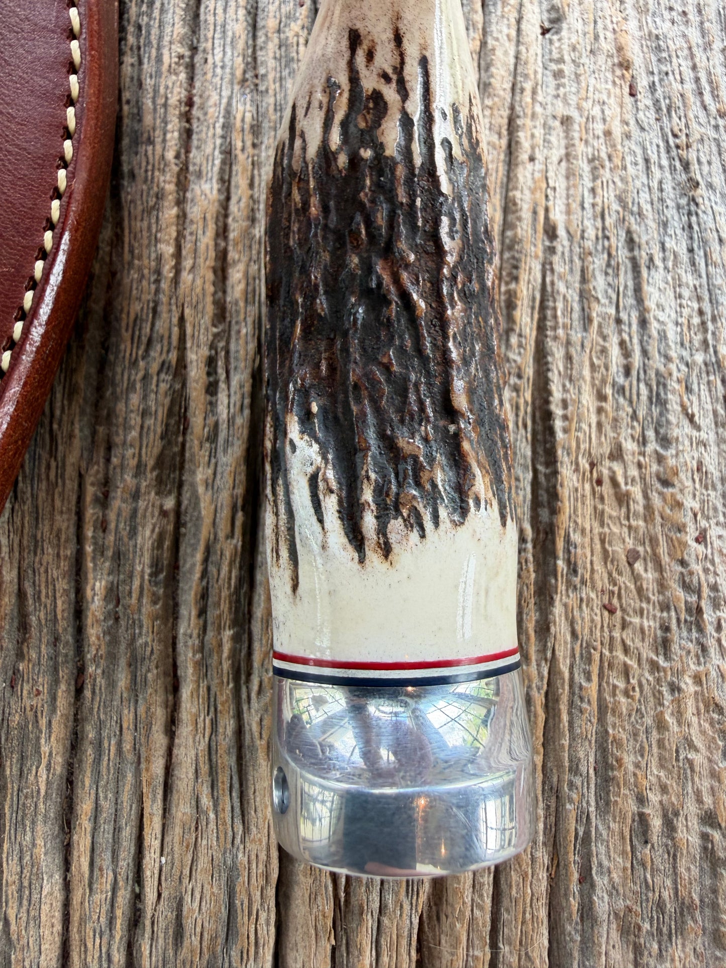 Nice Randall Model 19-4 with a Gnarly Stag. Nickel silver Single Hilt and Aluminum crows beak Butt plate. RWB spacers.