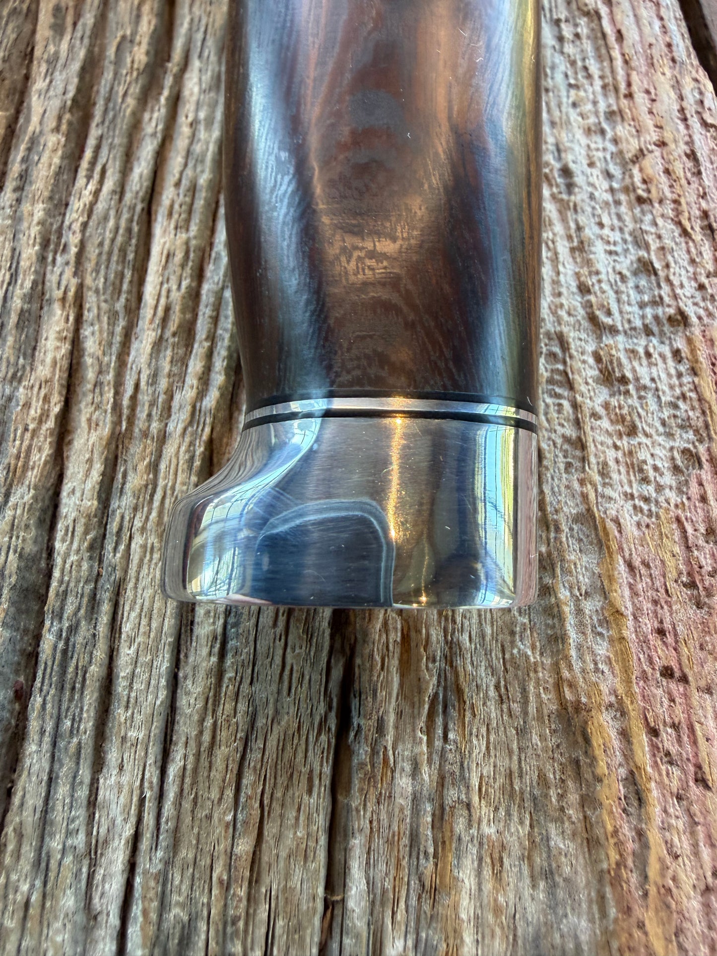 New in Paper Randall Model 19-5 with a nice piece of Ironwood. Nickel silver Hilt and Aluminum crows beak Butt cap.