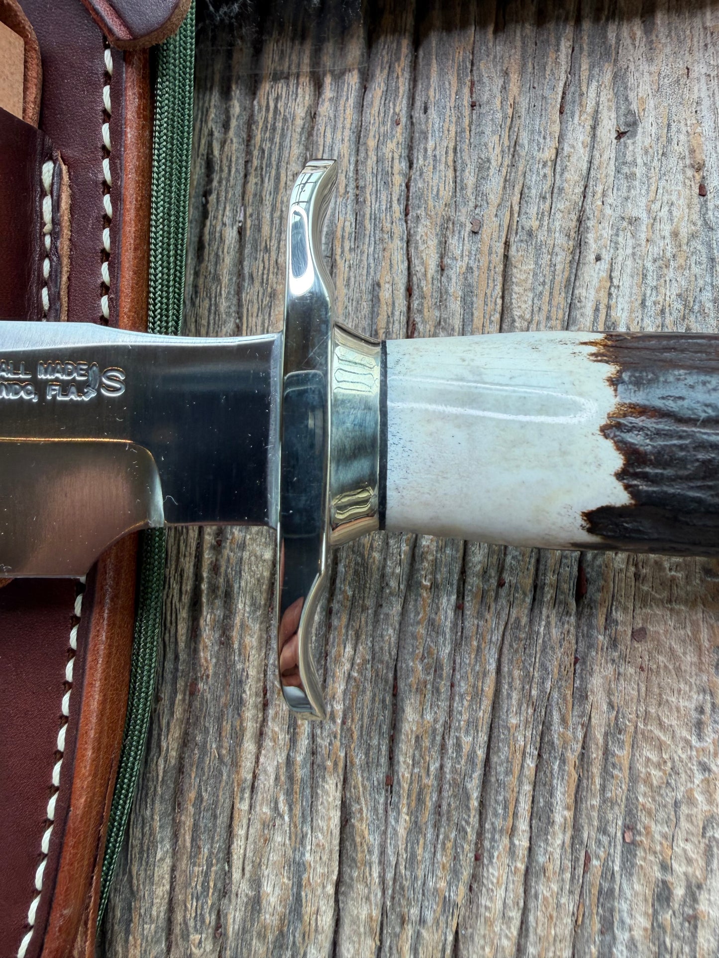 New in Paper Randall Made Knife Model 1-7 Dark Stag , Stainless, Nickel Silver Hilt, Aluminum butt cap. Nickel Silver Collar