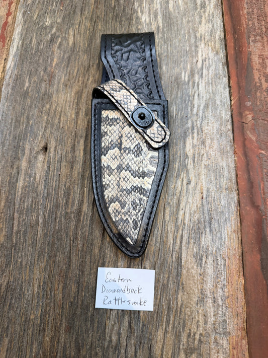 Randall Model 19-5  Sheath in Exotic Eastern Diamondback RattleSnake from Treeman Sheaths. Tremendous colors on this one.