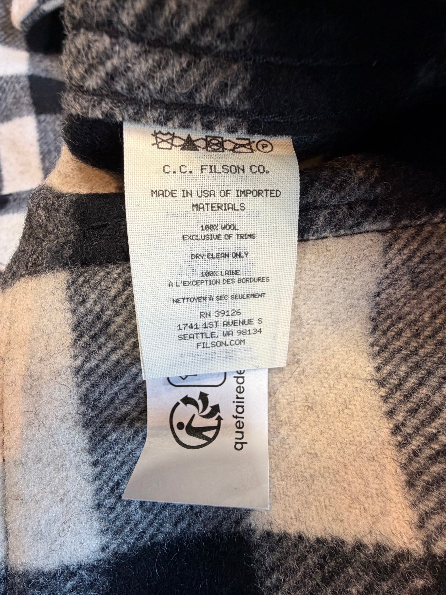 Filson Mackinaw Wool Cruiser Jacket Natural & Black Plaid Mens NWT Medium