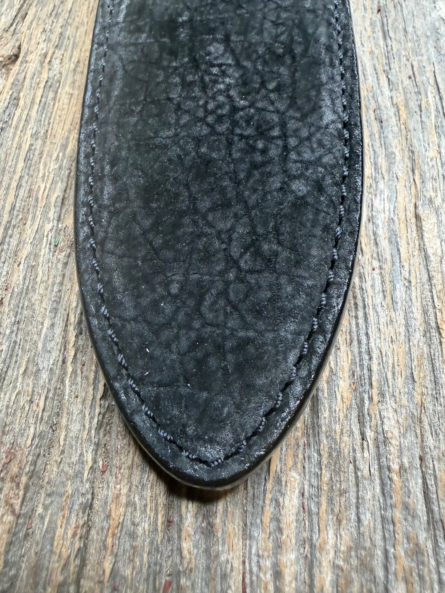 Randall Model Clinton Special in Black Hippo, forward curved hilt, black Canteen Snap, full brass stamping and stitching.