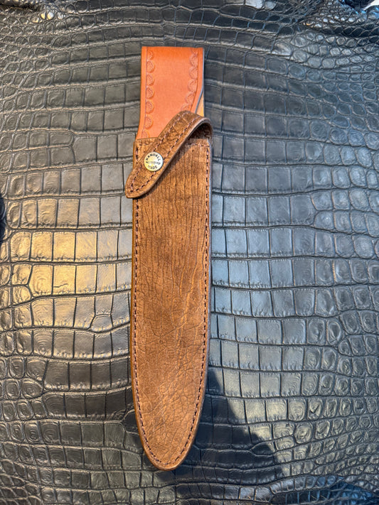 New Randall Model 2-8C Sheath in Exotic Chocolate Hippo Custom Made at Sullivan’s by Gutcher.