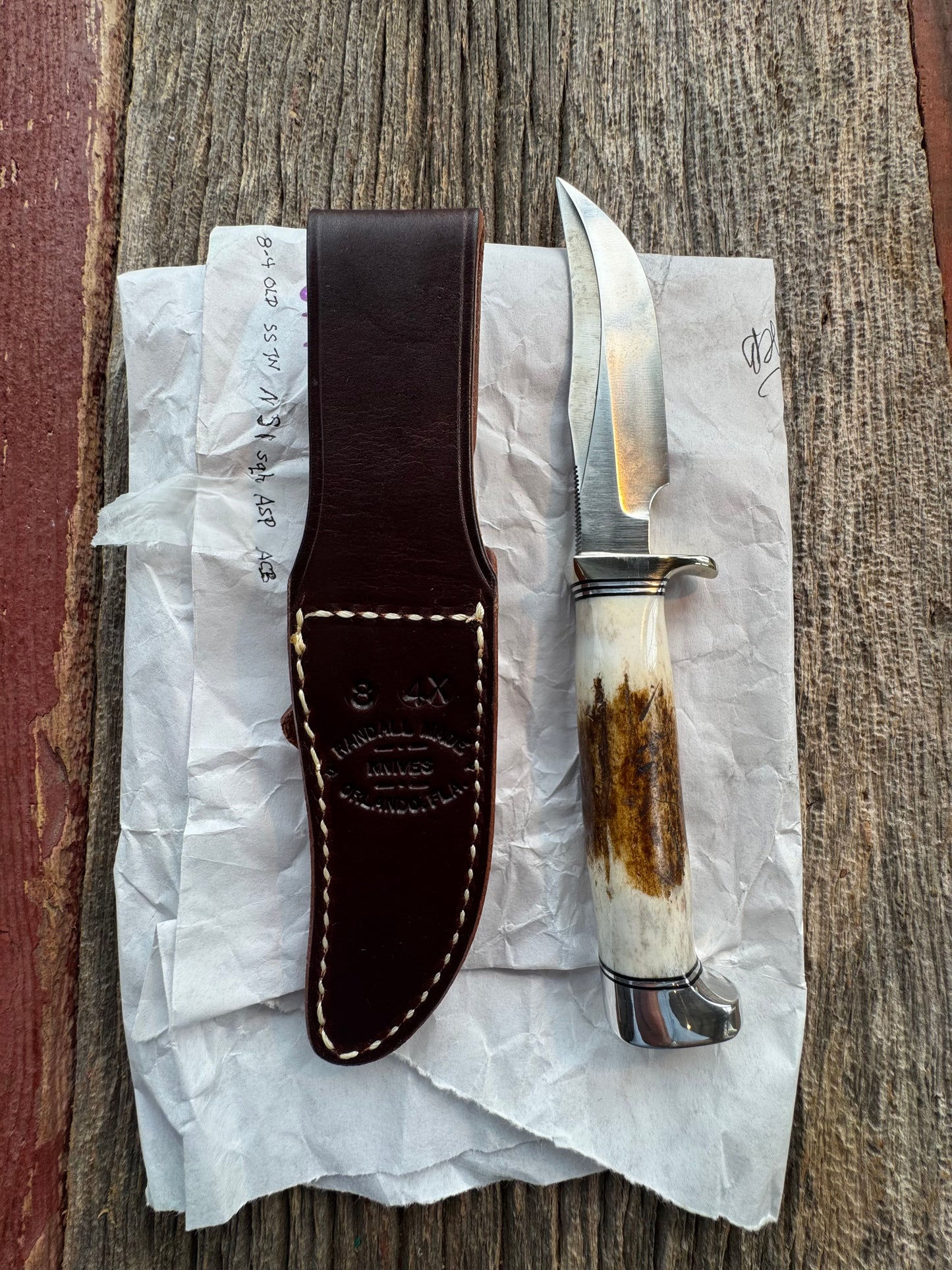New in Paper Randall Knife Model #8-4 Old Style Trout And Bird Stag Handle