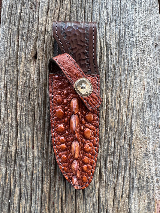 Randall Model 11-5 Sheath in Exotic Light Brown Snapping Turtle by Treeman. Spiked Dragon tail portion of the turtle.